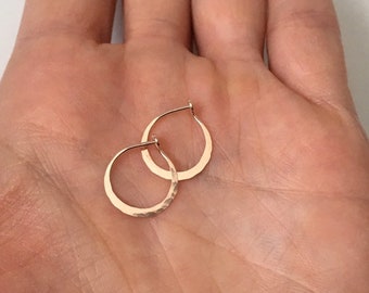 14k Rose Gold Hammered Hoop Earrings: Petite Solid Gold Hoops