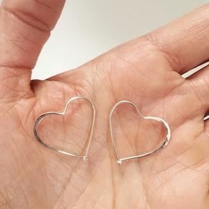 Sterling Silver Heart Hoop Earrings: Hammered Delicate Hearts