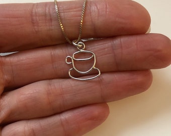 Coffee Pendant, Silver Tea Cup Charm, Cappuccino Pendant, Barista Pendant, Silver Coffee Necklace, Coffee Charm, Silver Teacup Pendant