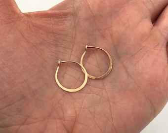 14k Solid Gold Hoop Earrings: Hammered Elegant Hoops