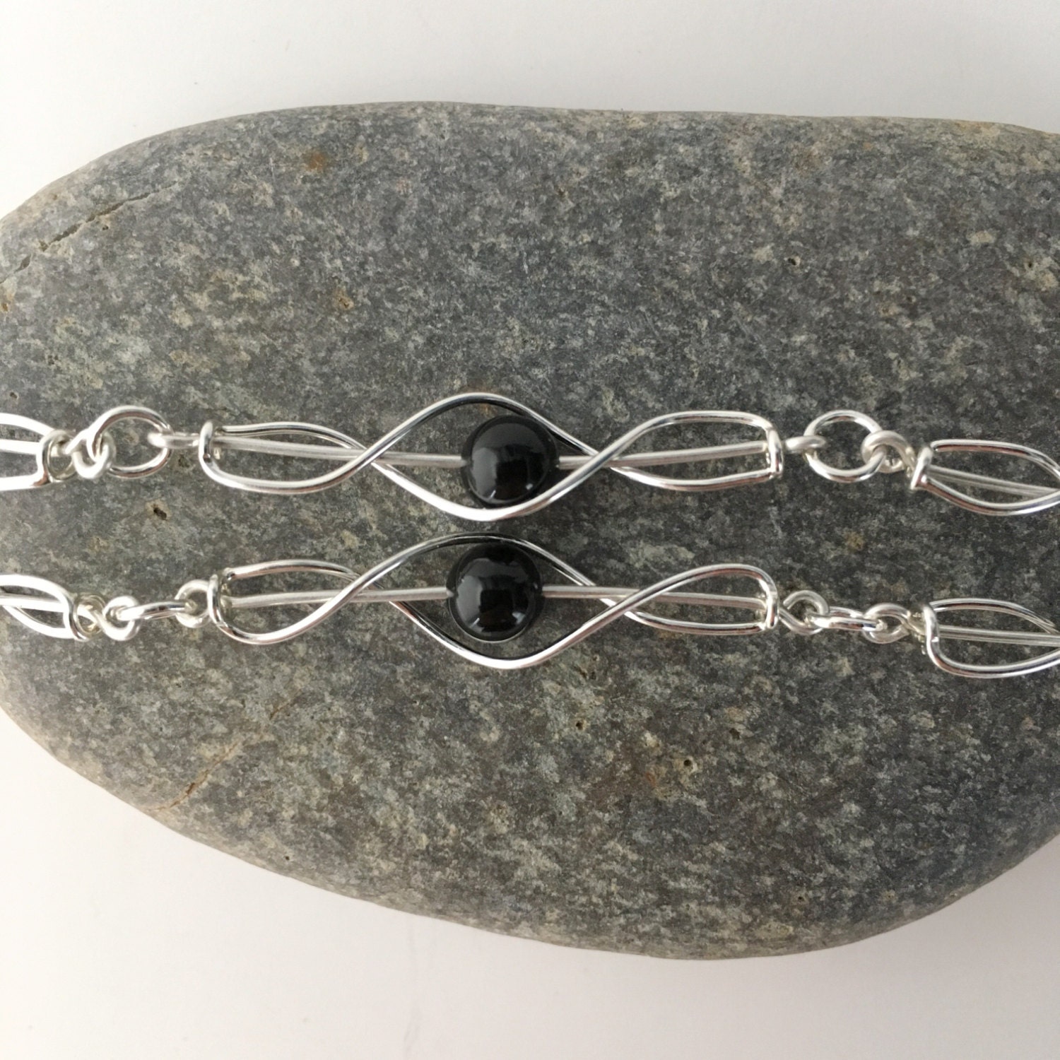 Handmade Sterling Silver Onyx Chain Necklace, Twisted Link - Etsy