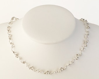 Sterling Silver Spiral Choker, Handmade Twisted Chain Necklace