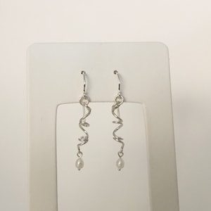 Spiral Pearl Earrings, Silver Spiral Earrings, Delicate Pearl Earrings, Silver and Pearl Earrings