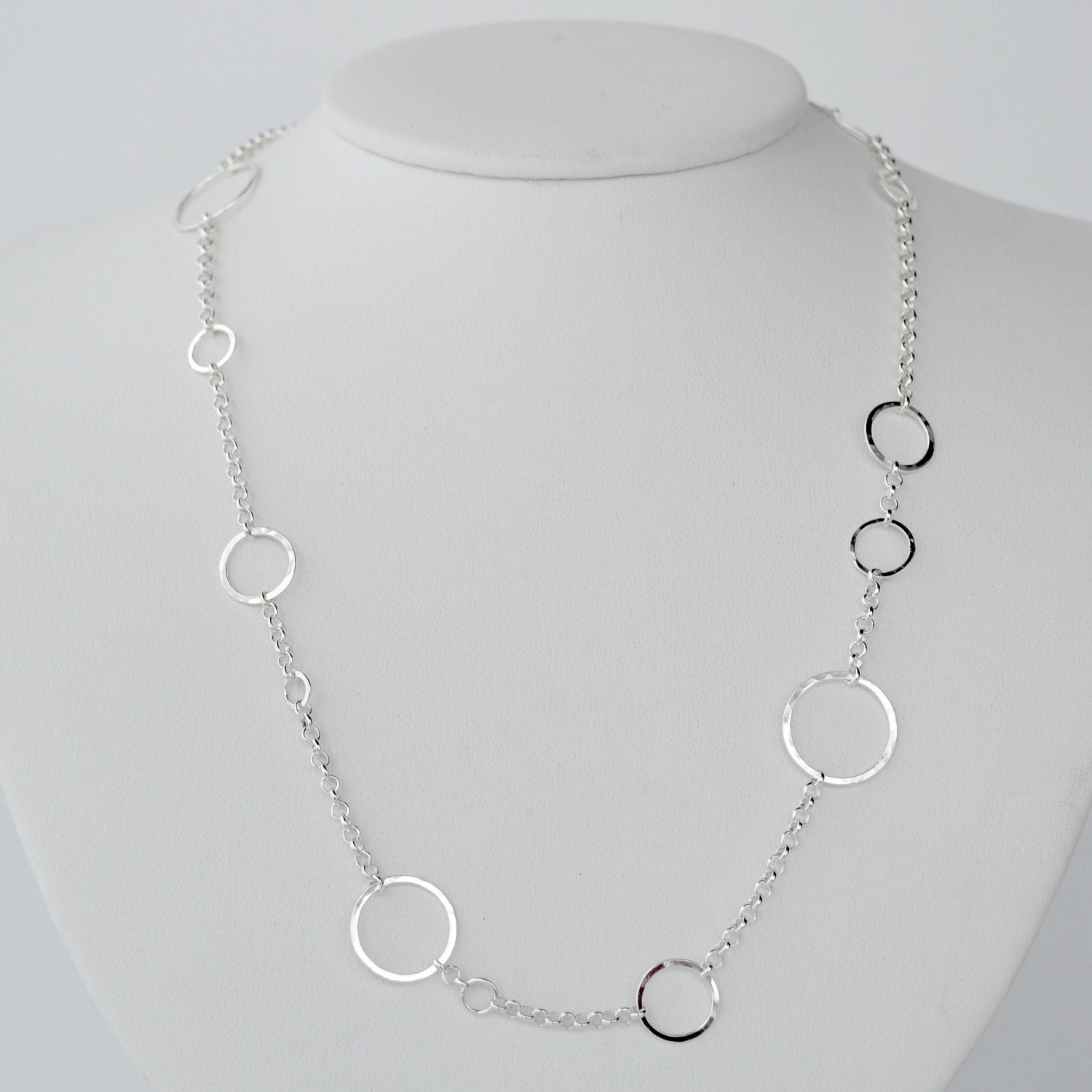 Random Circles Necklace Silver Circles Necklace Long Circles Etsy
