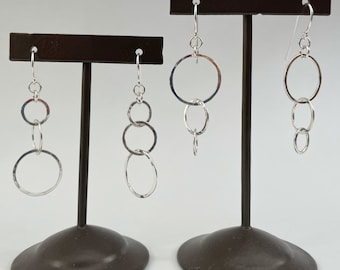 Three Circle Earrings, Cascading Circles, Silver Circles Earrings, Three Decades Earrings, 3 Circles Dangles