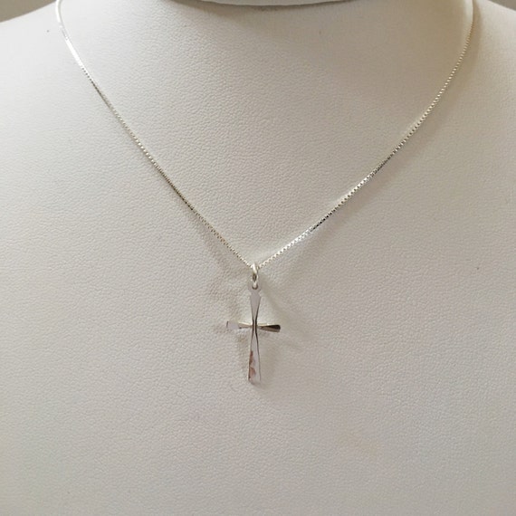 Hammered Sterling Silver Cross Pendant Necklace - Simple Religious Jewelry