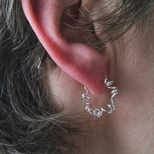Spiral Hoop Stud Earrings - Silver Plate