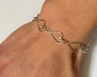 Sterling Silver Heart Link Bracelet: Elegant Love Chain