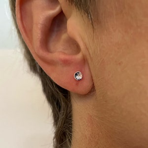 Tiny Round Stud Earrings, 4mm Silver Studs, 5mm Silver Studs, Hammered Round Studs, Sunburst Silver Studs, Petite Silver Earrings