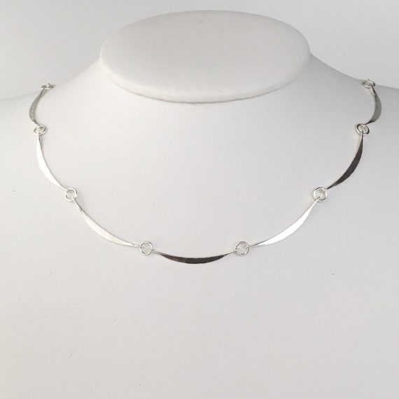 Hammered Sterling Silver Scalloped Choker, Delicate Crescent Necklace
