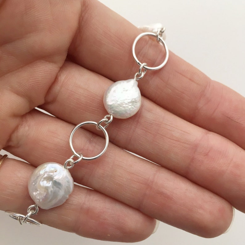 Pearl and Circle Bracelet Coin Pearl Bracelet Wedding Bracelet Bridal Bracelet Pearls and Silver Circles
