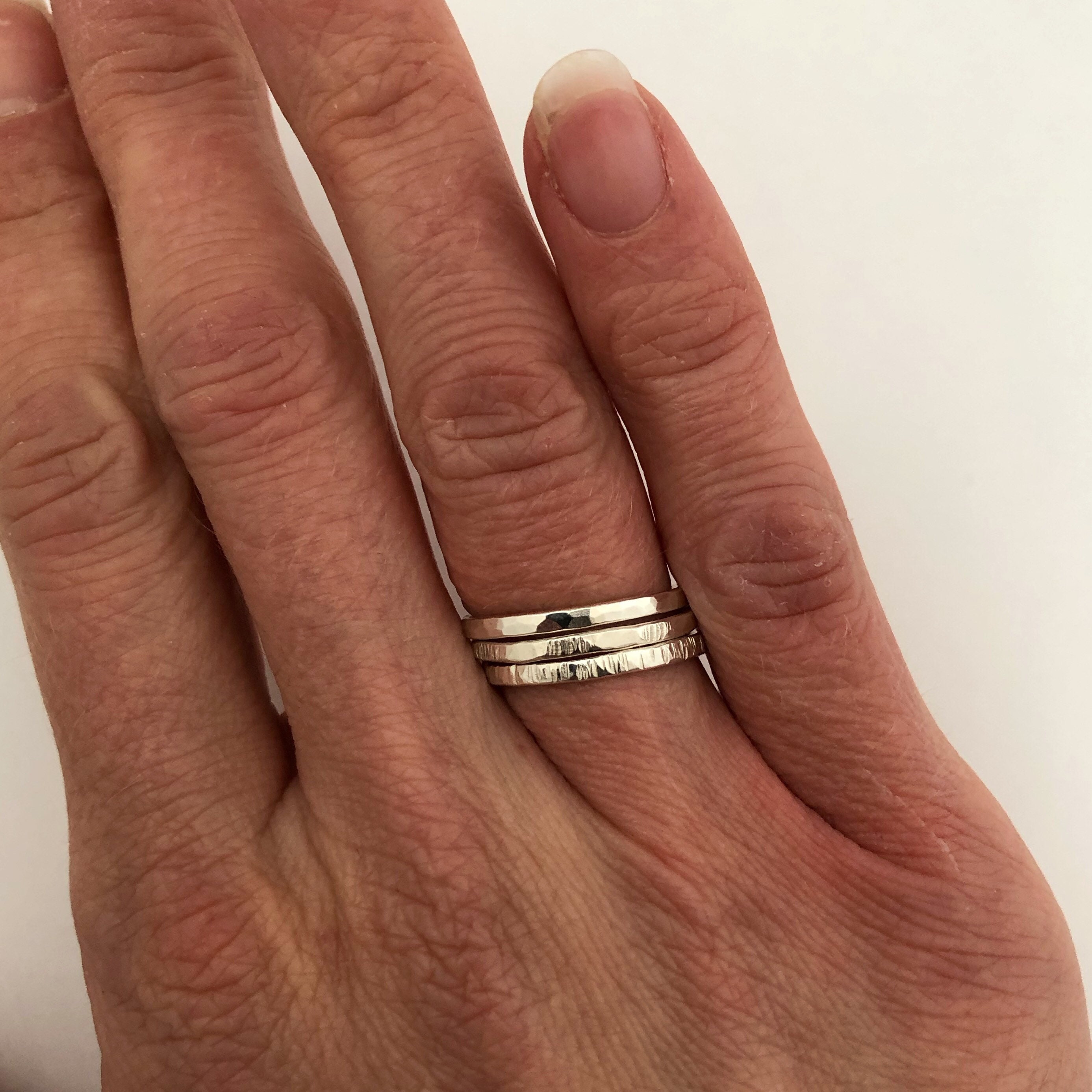 Three Stackable Silver Rings, 3 Narrow Silver Rings, 3 Hammered Silver Ring, 3 Textured Silver Ring, Three Stacking Silver Rings