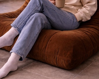 Chaise longue de sol marron capitonnée, assise basse, chaise de sol inclinable confortable, sièges de style vintage, meubles de décoration de salon