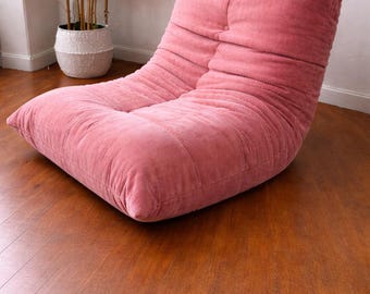 Pink Floor Lounge Chair, Soft Corduroy Floor Seat, Low Profile Accent Chair, Cozy Reading Chair, Modern Boho Home Decor