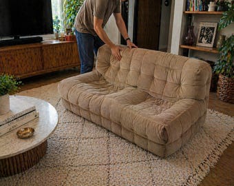 Brown Floor Sofa Couch Low Profile Lounge Seating Modern Minimalist Sofa Soft Cushioned Living Room Furniture Japandi Style Couch