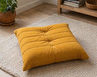 Mustard Floor Cushion Pillow Tufted Floor Seat Low Profile Lounge Cushion Boho Seating Square Floor Pillow Modern Home Decor