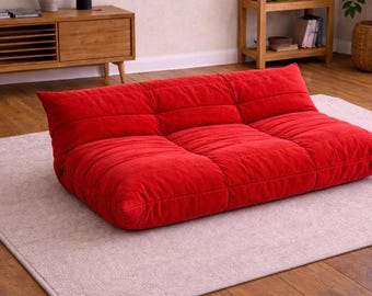Red Floor Couch Low Profile Lounge Sofa Tufted Floor Seating Modern Minimalist Sofa Bold Living Room Accent Furniture