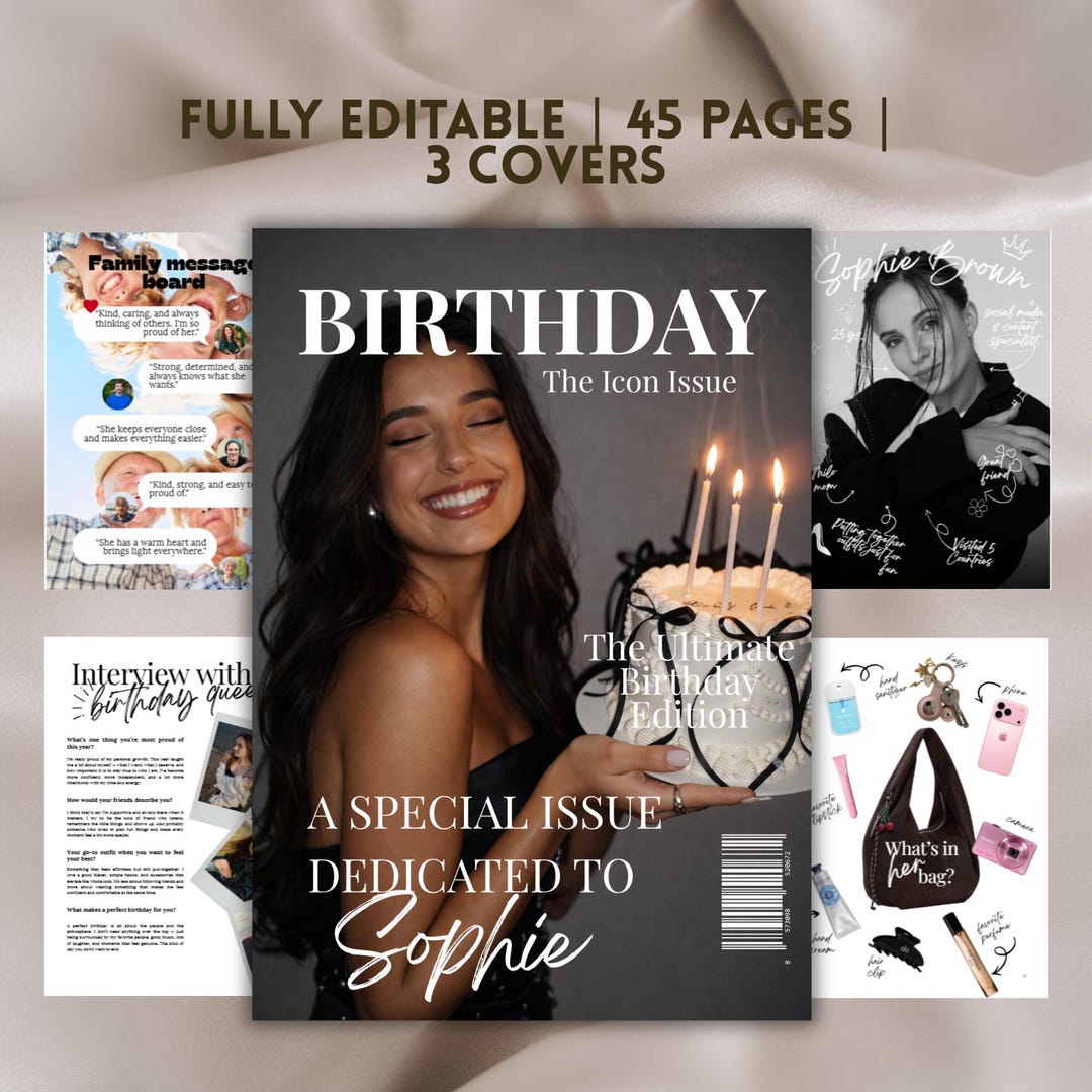 Birthday Magazine Template Canva | Easy Customizable Birthday Magazine ...