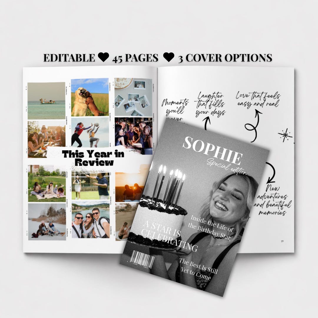 Customizable Birthday Magazine Template | Personalized Photo Gift ...