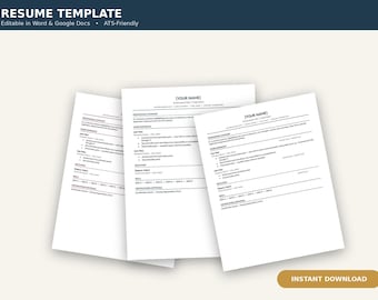 Resume Template Editable Word Google Docs ATS Friendly Instant Download Modern Professional CV Template Printable Job Application