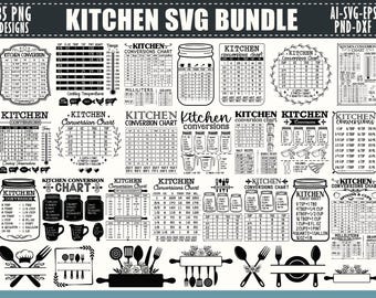 Kitchen Conversion Chart SVG Bundle: Recipe & Measurement Charts (Digital Download)