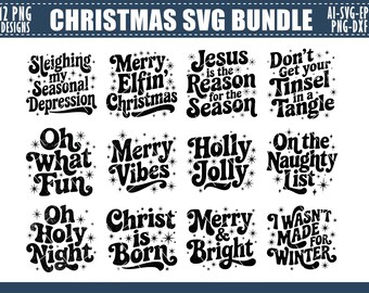 Retro Christmas PNG SVG Bundle: Holiday T-Shirt Designs (Digital Download)