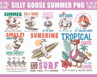 Silly Goose Summer PNG: Retro Tropical Goose Designs (Digital Download)