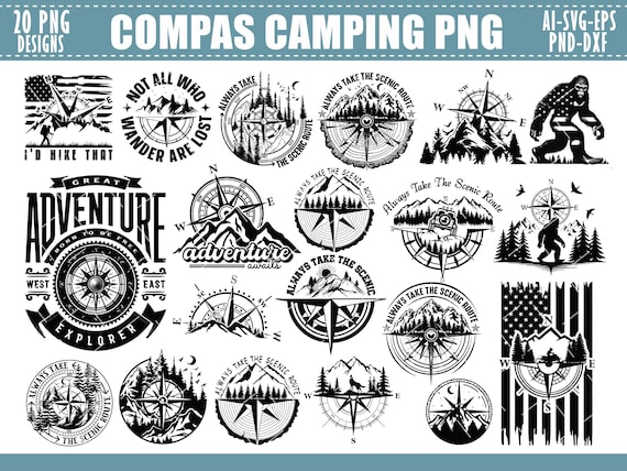 Adventure Compass SVG Bundle: Travel Clipart, Scenic Route PNG (Digital Print)