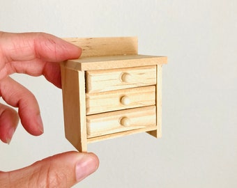 Miniature Dollhouse Dresser With Drawers Scale 1:12 Unfinished Wood Side Table Mini Furniture