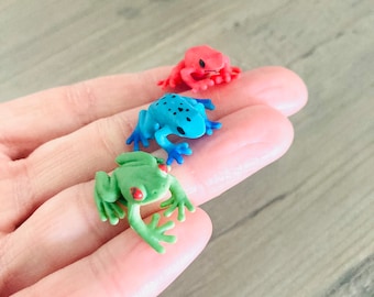 Miniature Frog Amphibian "Choose from Red Green Blue" Forest Tree Frogs Crafting Diorama Terrarium