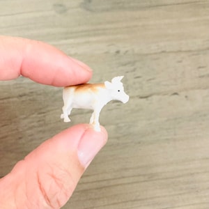 Miniature Brown Cow Horned / Tiny Micro Mini Farm Animal Dollhouse Crafting Terrarium