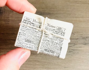 Miniature Vintage Newspaper / Scale 1:12 Mini Dollhouse Decor Porch Paper