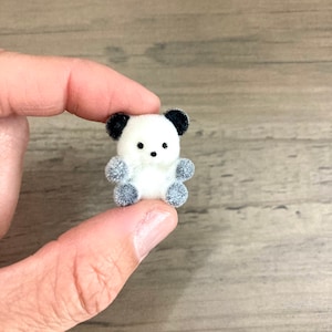Miniature Panda Teddy Bear / Black and White Bear Furry Fluffy Tiny Mini Dollhouse Crafting Flocked