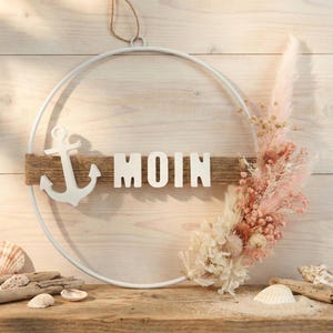 Maritimer Hoop Loop Moin - Wandkranz mit Trockenblumen - Deko-Ring Küstenstil - Türkranz mit Anker, Segelboot oder Ruder - Geschenk Idee