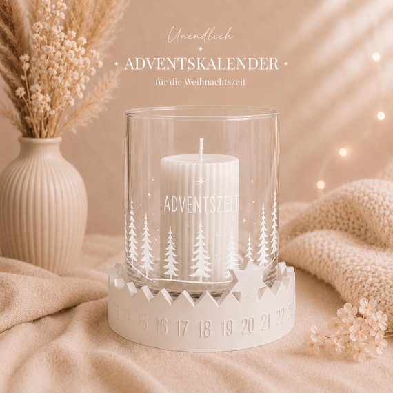 Unendlich Adventskalender mit gr. Windlicht - mit oder ohne Kerze - wiederverwendbarer Weihnachtskalender - Adventsdeko - Raysin - Geschenk