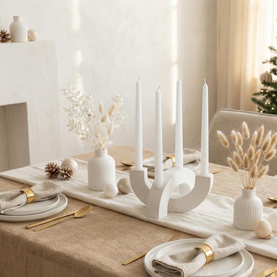 Moderner Kerzenständer für Stabkerzen - Skandinavisches Design - weiß - aus Raysin - Minimalistische Tischdeko - Geschenkidee