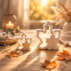 Ahornblatt Aufsteller - Herbstdeko in 2 Größen - Einzeln oder im Set - Raysin weiß - handgegossene herbstliche Tischdeko - Herbst Geschenk