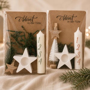 Advent in der Tüte - Kerze mit Zahlen 1–4 - Advent to go - Mini-Adventsset - grün oder rot - Weihnachten - weihnachtliche Geschenkidee
