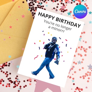 Tarjeta de cumpleaños divertida / Meme de Kendrick Lamar "A Minor" / Tarjeta imprimible para el 18.º cumpleaños / Plantilla de Canva: "Feliz cumpleaños, ya no eres menor".