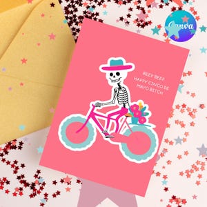 Skeleton Meme, Funny Cinco de Mayo Card, 5 de mayo Card, Dark Humor, Spooky Cute Card Gift For Her, Girlfriend, Best Friend Canva template