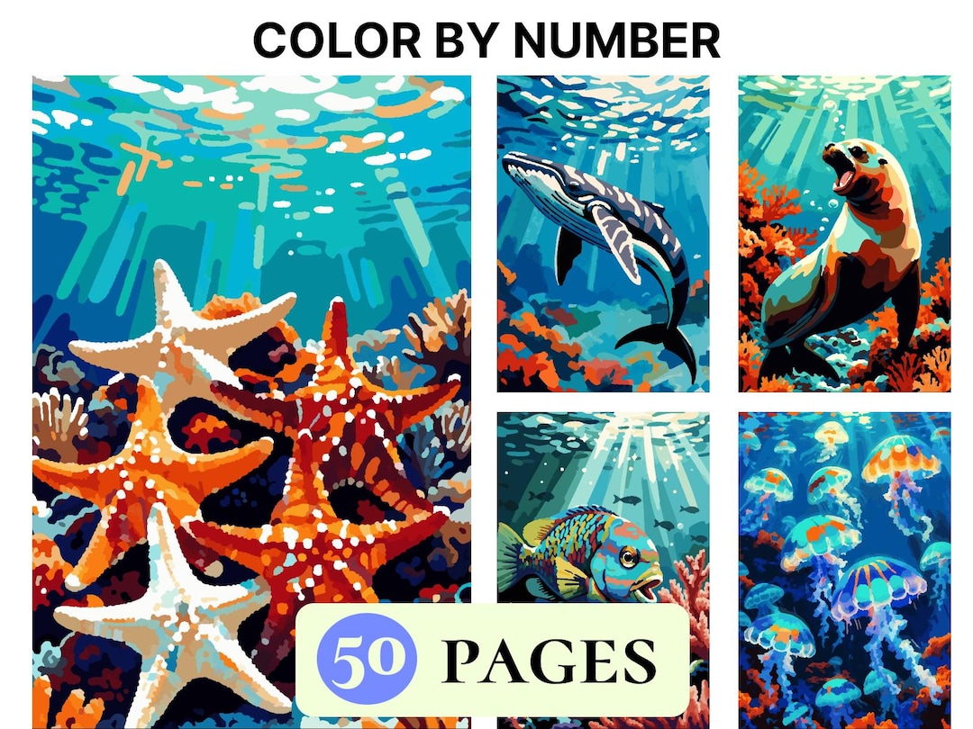 50 Underwater World Color by Number Pages | Digital Coloring Pages ...