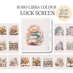 20 Lock Screens for Kobo Libra Colour | Floral Book Bundle | Instant Digital Download