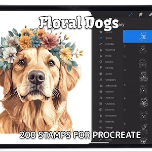 200 Flower Dog Procreate Stamps Bundle | Floral Dog Procreate brushes bundle | Stamps for Procreate | Instant Digital Download