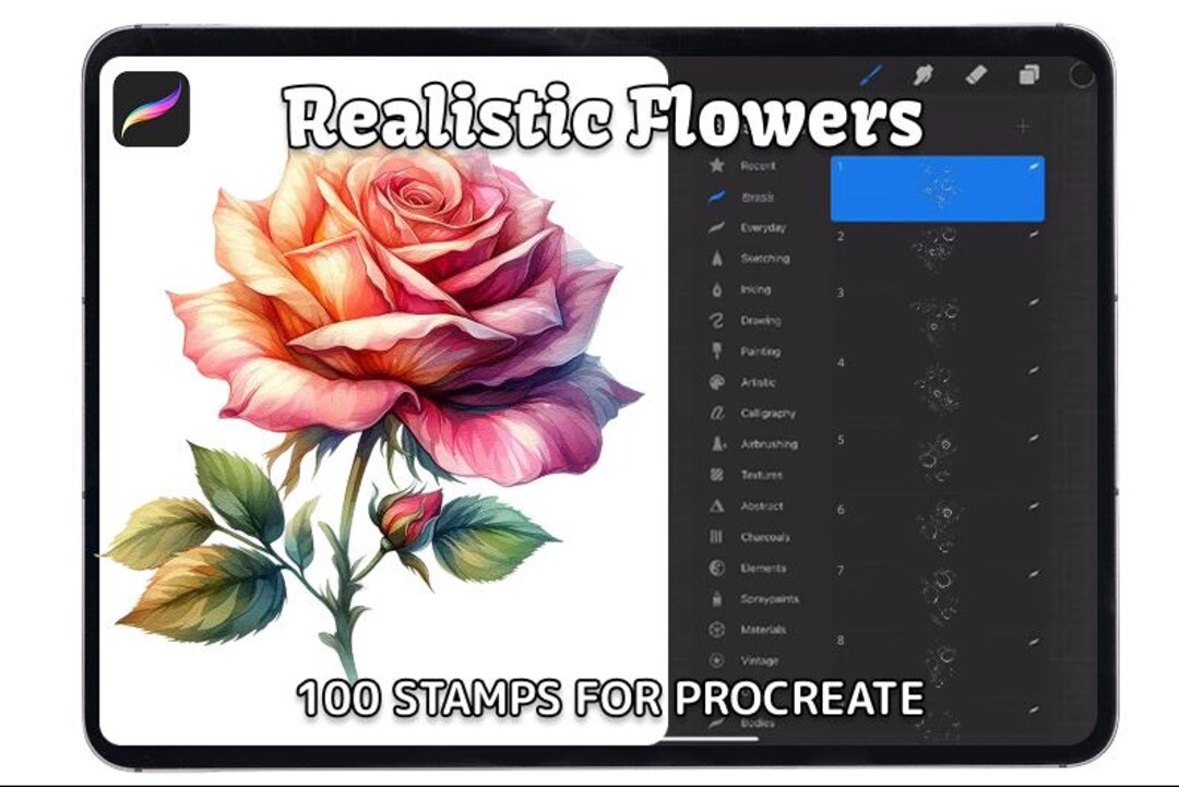 100+ Realistic Flower Procreate Stamps Bundle | Realistic Procreate ...