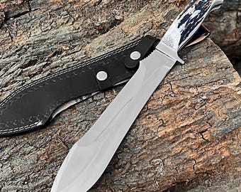 Réplica da Faca Puma White Hunter – Aço Alemão 1095 | Cabo de Chifre de Veado | Bainha de Couro Feita à Mão