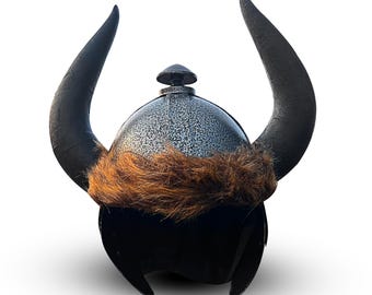 Etched Steel Horned Helmet: Medieval Armor, Cosplay, LARP