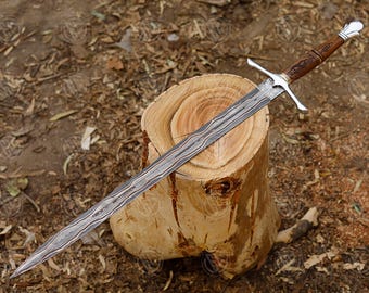 Custom Damascus Viking Sword, Full Tang Sword in Copper Blade