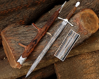 Espada Viking de Damasco Personalizada, Espada Longa Medieval Autêntica, Lâmina Forjada à Mão, Presente para Ele