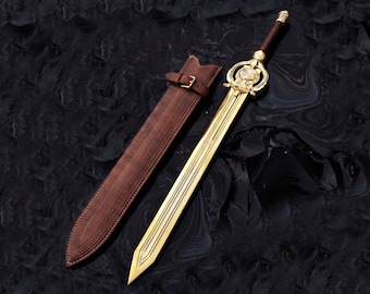 Dawnbreaker Sword of Meridia, Skyrim Elder Scrolls Replica, Gold Etched Blade Gamer Gift Sword