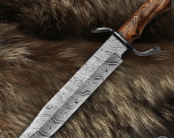 Damascus Steel Bowie Knife: Handmade Leather Sheath - The Expendables, Best For Camping and Outdoor Activities, Perfect Gift